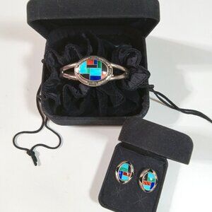 Carolyn Pollack Sterling Silver Relios Inlay Bracelet and matching Earrings